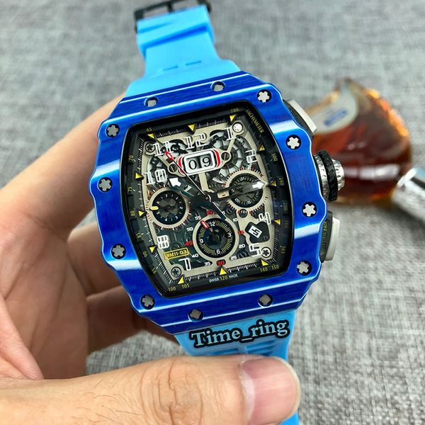 

version rm11-03 big date skeleton dial ntpt carbon fiber case japan miyota automatic rm 11-03 mens watch blue rubber designer watches, Slivery;brown