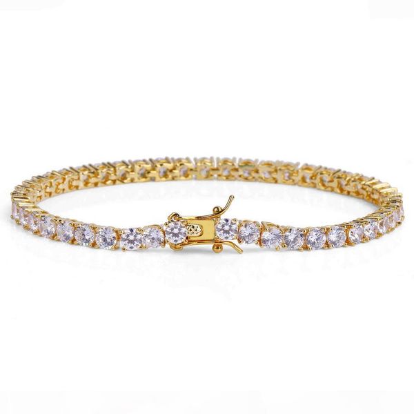 

mens bracelets iced out diamond tennis chain bracelet hip hop jewelry copper material gold silver rose color box clasp cz bangle link 4mm, Golden;silver