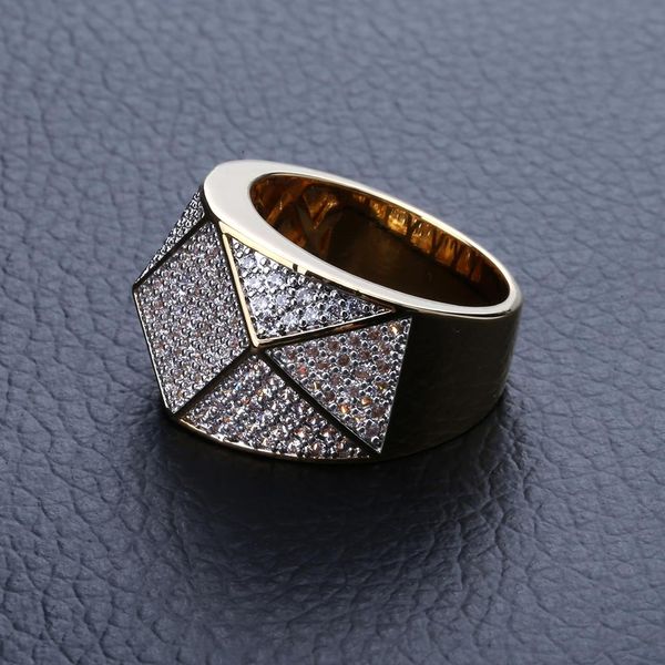 

Diamond shaped polygonal men's rings Micro zircons dual color hip-hop ring