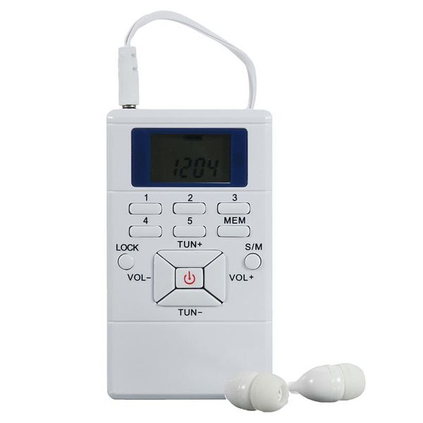 

radio white mini frequency modulation fm digital signal processing portable receiver with earphone