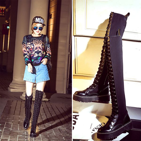 

koovan women over the knee boots 2020 trend autumn winter new high-heeled women's side zipper stovepipe long elastic shoes, Black