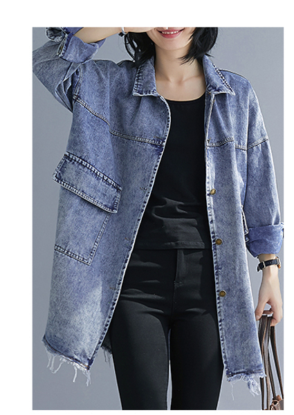 

n013 # real s2020 spot washed and worn old loose fashion edge denim jacket women mid-length denim casual jacket, Tan;black