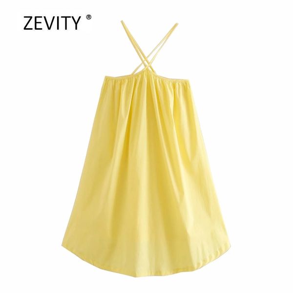 

zevity new women simply cross strap hang on neck yellow mini dress chic female backless sleeveless casual halter dresses ds4097, Black;gray