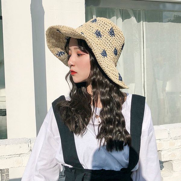 

women new summer beach hat wide large brim folding summer hat women fresh sun for holiday cute sunshade caps, Blue;gray