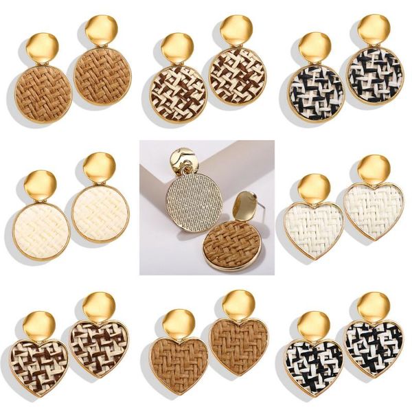 

straw weaving drop earring for women heart round shape grass weaved earrings light gold color fashion jewelry kae146, Silver