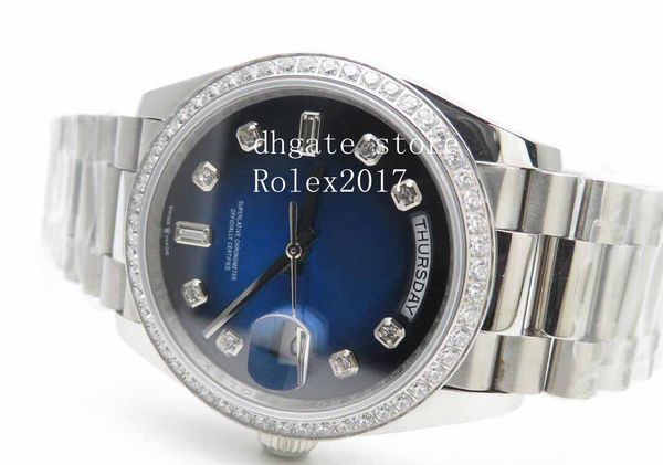 

men's ew factory edition daydate 36mm asia clone 3255 automatic blue dial with with diamond sapphire steel 316f watch 2020, Slivery;brown