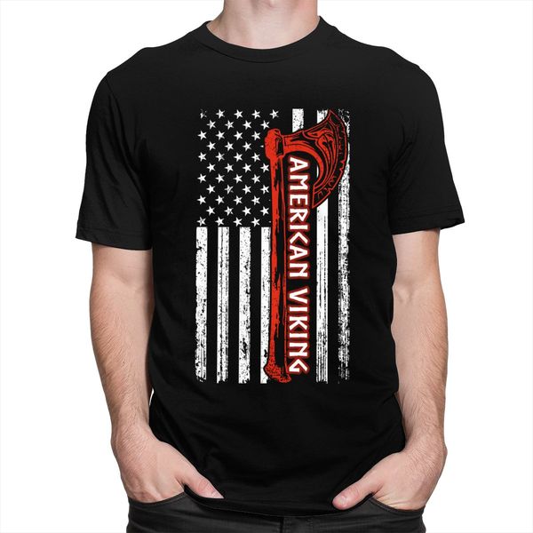 

vintage american viking flag t shirt mens short sleeve cotton tee casual norse axe t-shirt patriotic tshirt merch gift idea