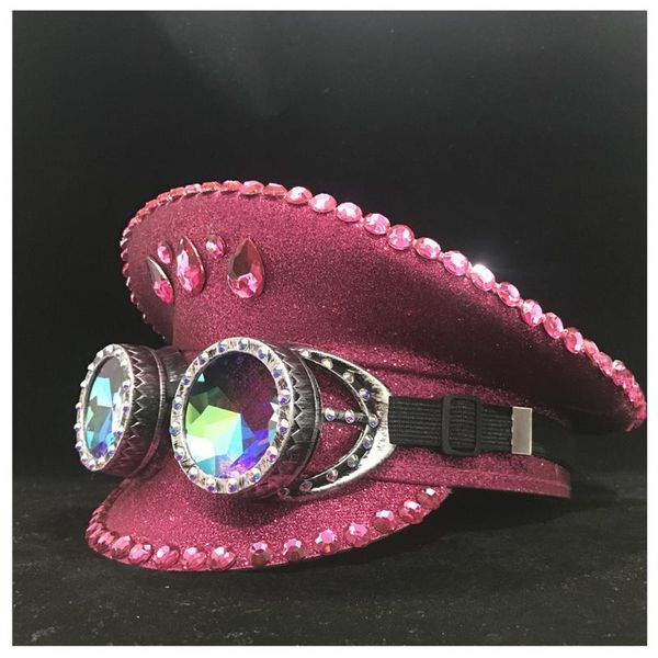 

wide brim hats 2021 women fashion pink hat with metal classes performance captain club, Blue;gray