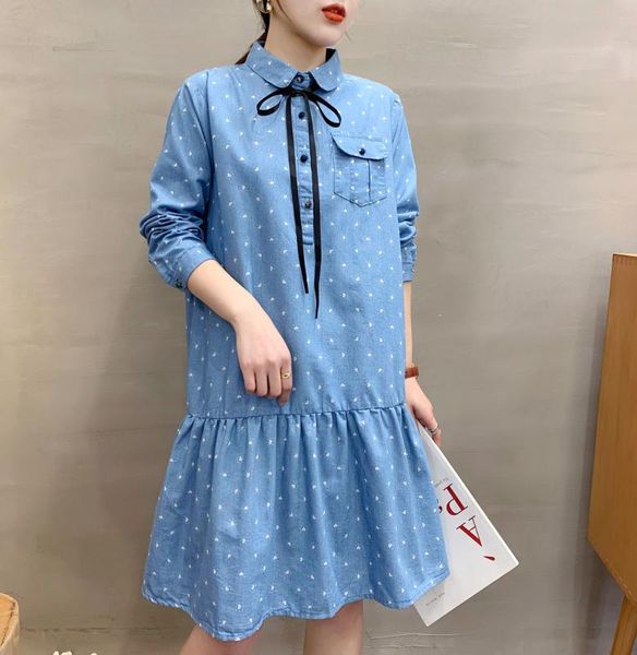 

2020 autumn new fresh artistic printing lace-up long-sleeved dress women's 7847, Black;gray