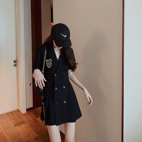 

internet celebrity new dress women's summer 2020 new waist slimming temperament a- shaped short-sleeved suit skirt suit skirt fashion u, Black;gray