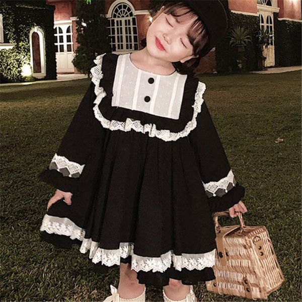 Girls Dress 2020 Collar Autumn New Fashion Dress Rodada manga comprida Crianças Roupa meninas Saia Hot Selling