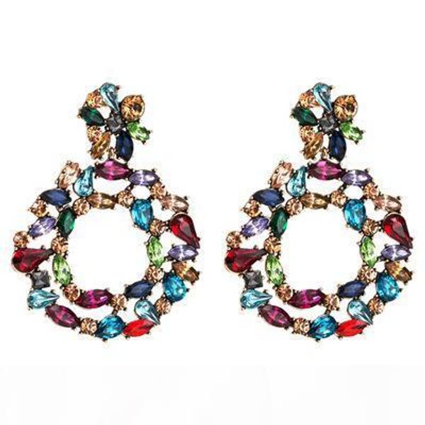

new vintage hanging double flower dangling drop earrings studded with full colorful crystals fine jewelry accessories for women, White