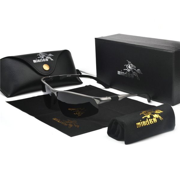 

2020 brand design half frame sun glasses men aluminum magnesium polarized driving sunglasses male shades luxury mirror uv fml, White;black