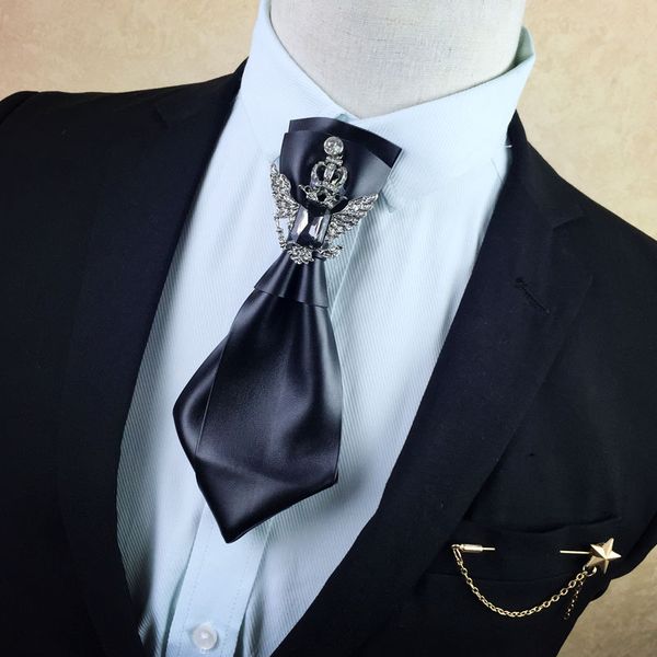 

i-remiel high-end multilayer retro british rhinestone bow tie brooch men's brooches pins general bowtie cravat shirt accessories, Gray