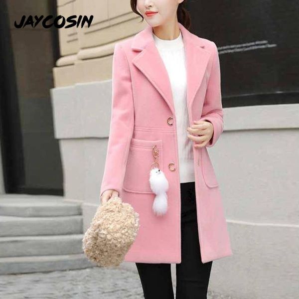 

women's wool & blends jaycosin solid color single-breasted coat ladies autumn winter simple maxi long female outerwear, Black