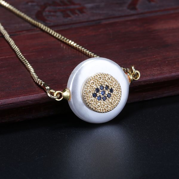 

charm bracelets gold multiple tiny cz paved round coin disc evil eye protection pearl beads connector dainty link for woman, Golden;silver