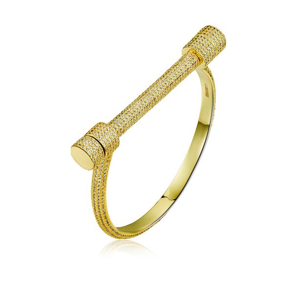 

18K Gold Plated Stick Men's Bracelet Ice Out Zircon Silver Women's Bracelet Hip Hop Simple Design Jewelry