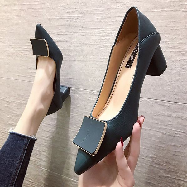 

european style thick-heeled single fashion shoes women 2020 new korean fashion women's shoes pointed girl high heels, Black
