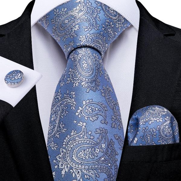 

bow ties gift men tie blue white paisley silk wedding for dibangu design hanky cufflink quality set fashion drop, Black;gray