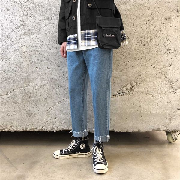 

leisure urban youth outdoor casual straight pants men's new handsome student trousers spring korean slim fit straight pants ew2an, Blue