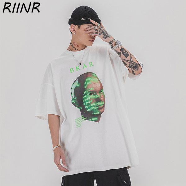 

riinr 2020 spring and summer new original trend men's digital avatar letter printing men's short-sleeved loose t-shirt