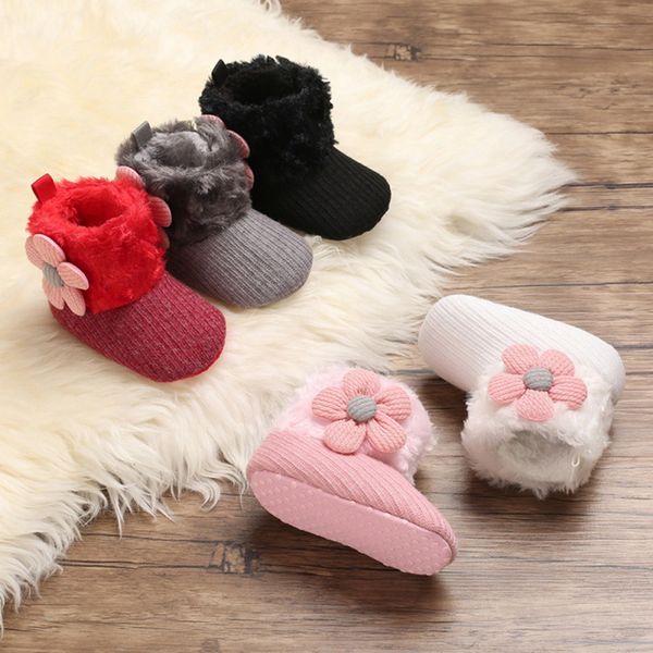 

toddler baby girls boys winter casual boots fur cotton flower furry warm snow soft baby shoes 0-18m, Black;grey
