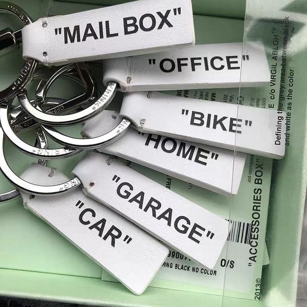 

ow leather cowhide letter printing off tricolor metal keychain accessories ornaments tide with box, Silver