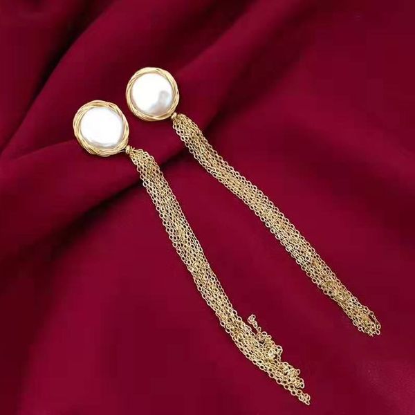 

other 2021 long tassel women party jewelry flat coin shape 12-13mm genuine freshwater pearl baroque earring, Golden;silver
