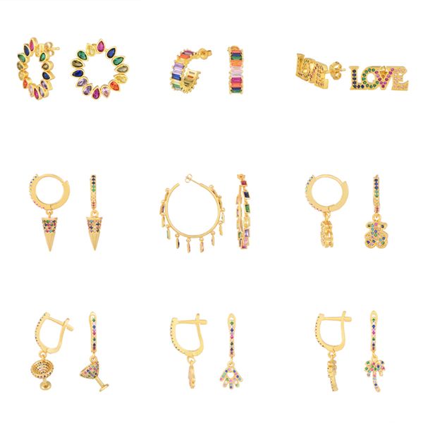 

european rainbow drop earrings jewelry for women gold copper cz earring cactus bears lips tassel earrings 2020 gift mother's day, Silver