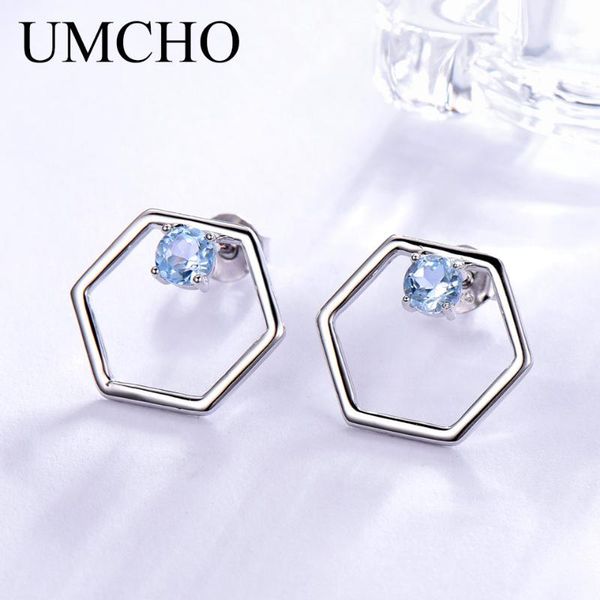 

stud umcho natural sky blue z gemstone earrings 925 sterling silver designer jewelry brand fine for women, Golden;silver
