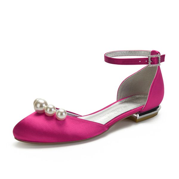 

2020 satin pearls wedding flats round toe ankle buckle strap formal evening wedding party dress shoes flat, Black