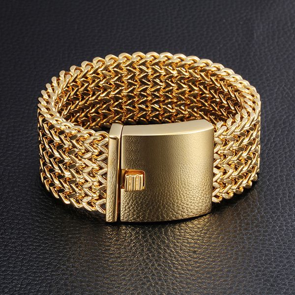 

never fade gold color thick stainless steel bracelet jewelry fashion decoration hh88, Black