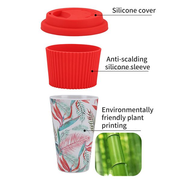 

400ml anti scalding bamboo fiber travel with painting milk coffee mug tea lid