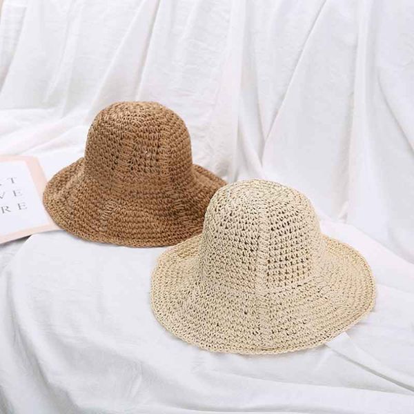 

2019 new korean version summer straw fashion straw hat solid color foldable outing outdoor visor beach hat, Blue;gray