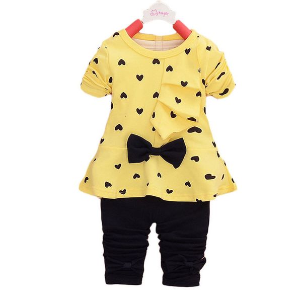

3 colors new cool new baby sets heart-shaped print bow cute 2pcs kids set t shirt + pants drop shipped st27, White