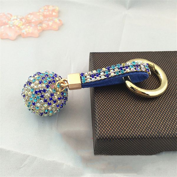 

charm pendant key ring for women rhinestone keychain leather strap crystal ball car keychains, Silver