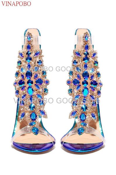 

bling bling crystal pvc stiletto high heels sandals open toe ankle wrap pumps rhinestone gladiator woman sandals zapatillas, Black