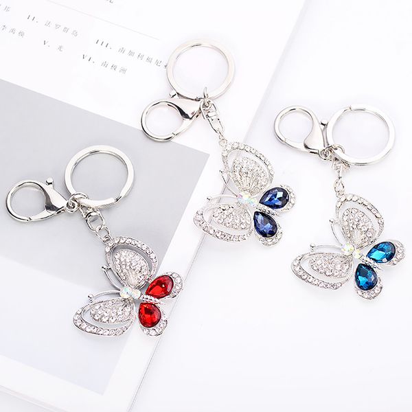 

new fashion ornaments red blue butterfly keychain alloy craft car pendant gift lady bag key ring 2020, Silver