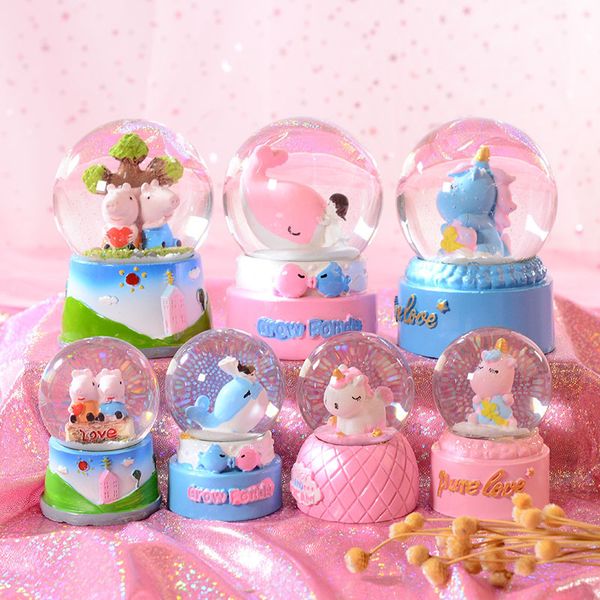 

a variety of cartoon resin small water ball ornaments creative unicorn flash crystal ball 45# student teachers day gift