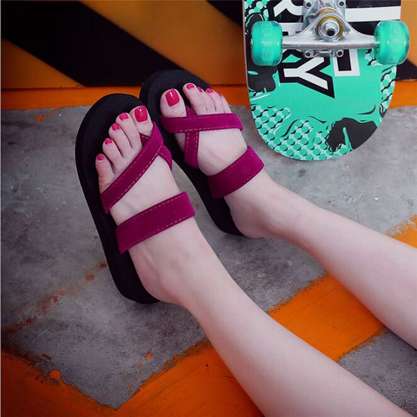 

casual beach women slipper sandals summer flip flops casual slippers flat sandals beach open toe shoes strap shoes woman, Black