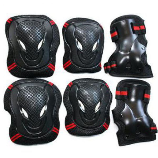 

roller skates skateboarding skiing wrist knee elbow protector set kids kneepads protection 6 in1 set sports safety guard, Black;gray