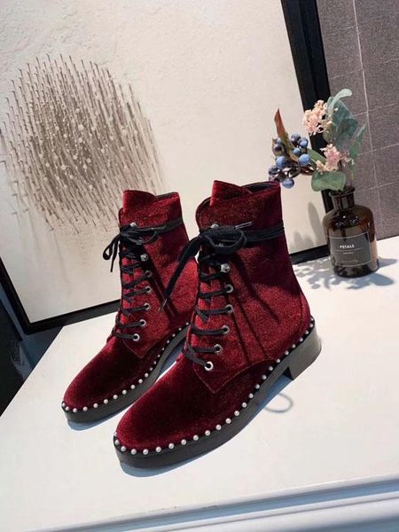 

2019 fashion designer boots fashion pearl black sewing tether warm boots outdoor snow walking mountain lady shoes box ing