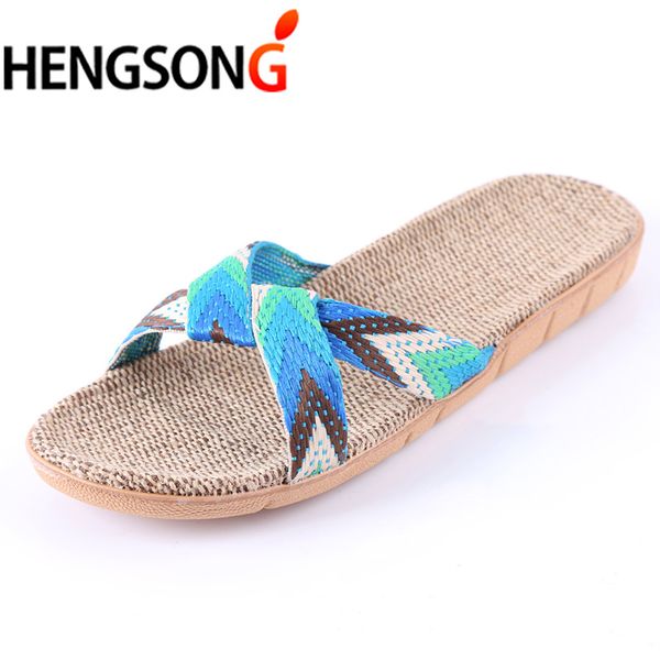 

gaoke 2020 summer slippers for women chain slides home floor shoes flax cross belt silent sweat slippers women sandals 910357, Black