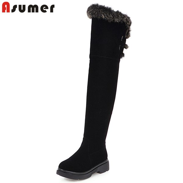 

asumer 2020 over the knee thigh high boots women round toe buckle zip platform boots fashion winter shoes woman, Black