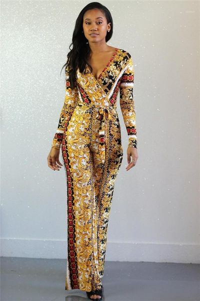 

neck jumpsuits luxury print long sleeve bodysuit fashion print be full length ladies rompers women sashes v, Black;white