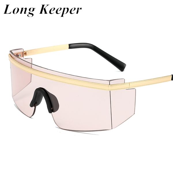 

longkeeper oversized sunglasses women men vintage flat one piece sun glasses fashion punk eyewear pink oculos feminino, White;black