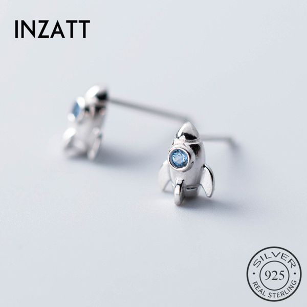 

inzacreative fashion blue zircon mini rocket stud earrings 100% 925 sterling silver earrings for women party trendy jewelry, Golden;silver