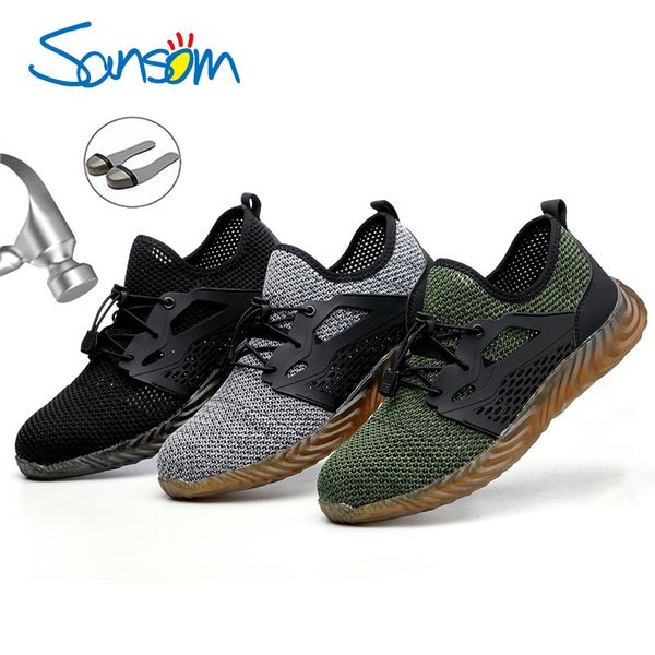 

sansom safety shoes boots for men male autumn breathable work shoes steel toe indestructible safety work boots sneakers, Black