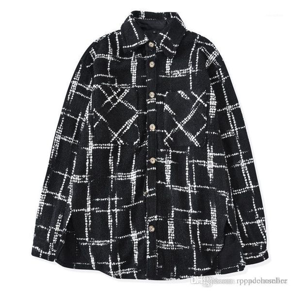 

desigenr shirts fashion casual plaid printed long sleeve loose shirts casual mens oversize apparel ins style mens, White;black