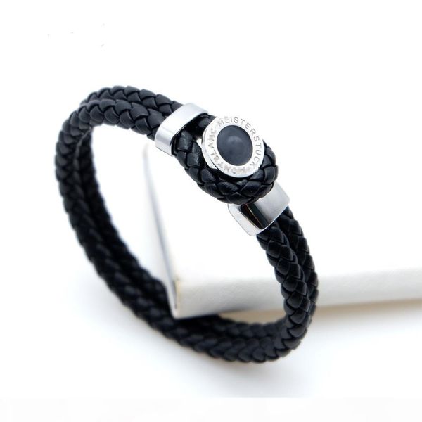 

new style woven leather bracelets with metal magnetic buckle design for men black brand logo pulsera luxury bracelet fine jewelry, Golden;silver